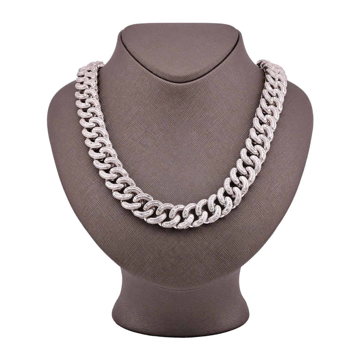 10K White Gold Natural Diamond 26.5 CT Round/Baguette Natural Diamond 17MM Cuban Link Chain 23" Men Necklace