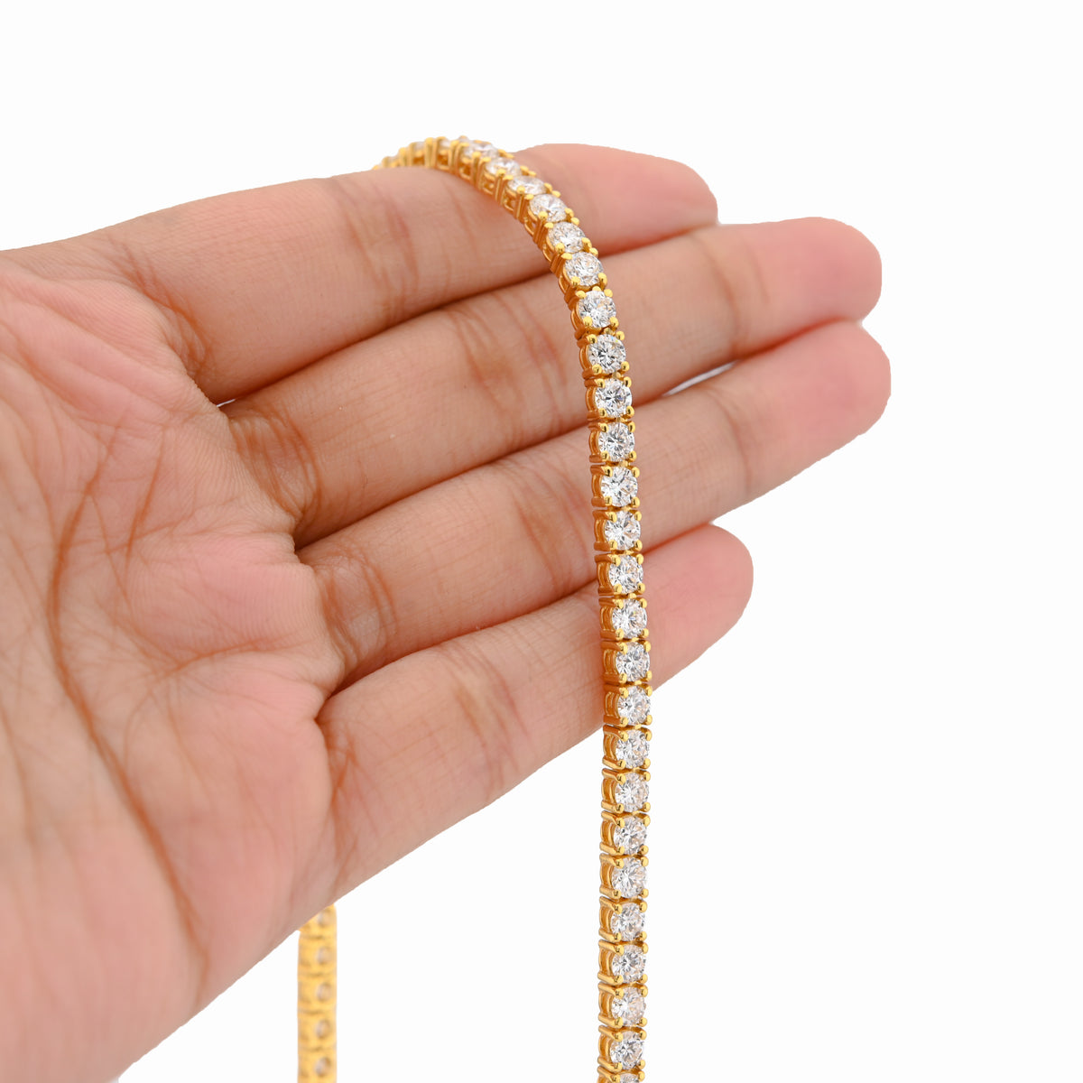 10K Yellow Gold 25.8CT Lab Diamond 25 pointer 22" Tennis Chain 3.5MM Men Women Necklace