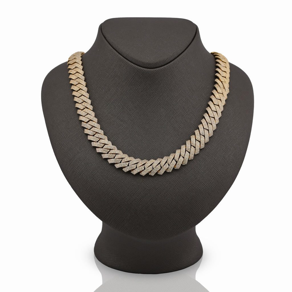 10K Yellow Gold 23.5CT Natural Diamond 14MM Cuban Link Chain 22" Men Necklace 169.6g