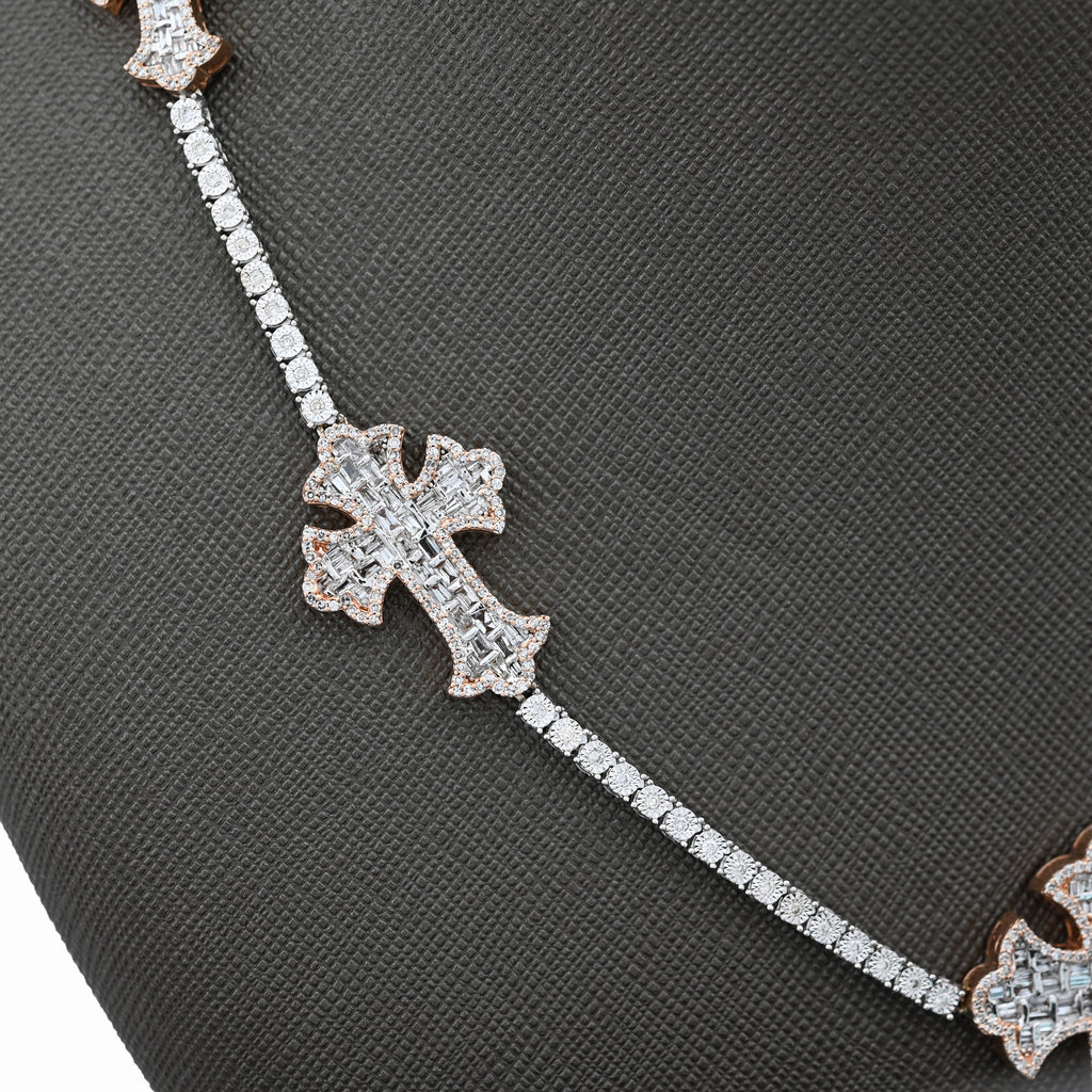 10K Rose/White 2 Tone Natural Diamond 4CT Round/Baguette 22" Tennis Chain 2.8MM Men Women Necklace