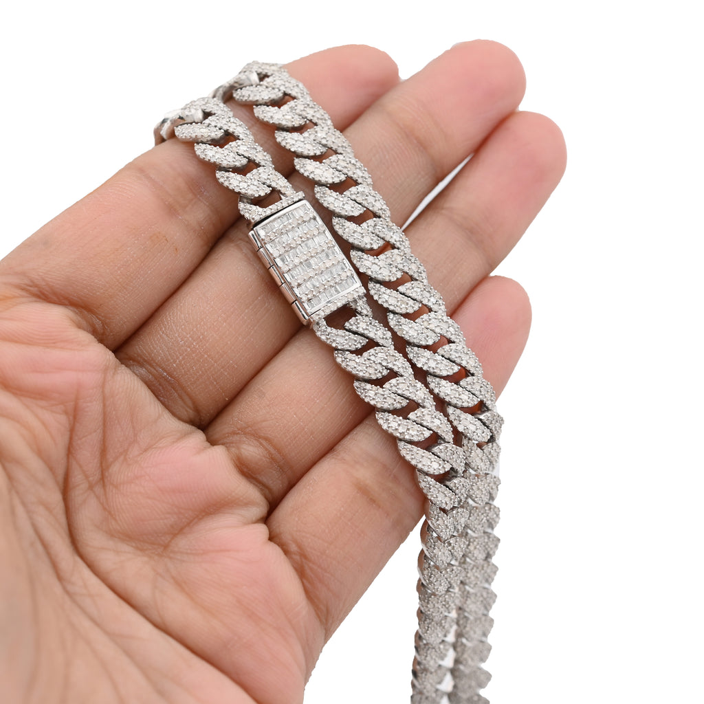 925 Sterling Silver 11.67 CT Natural Diamond 8 MM Cuban Link Necklace 22" Men Chain 72.6 g