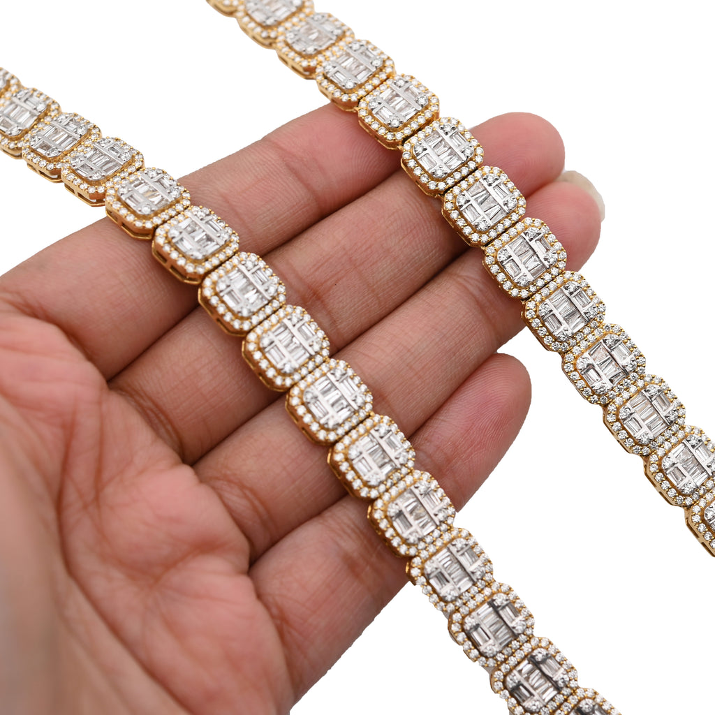 10K Yellow Gold 22.39CT Natural Diamond Baguette/Round 10MM Tennis 22" Chain Men Women 87g Necklace