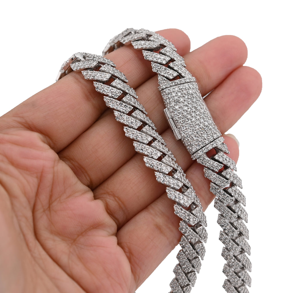 925 SS 13.15CT Lab Diamond 8MM Snake Cuban Link Men Women 21.5" Chain Necklace