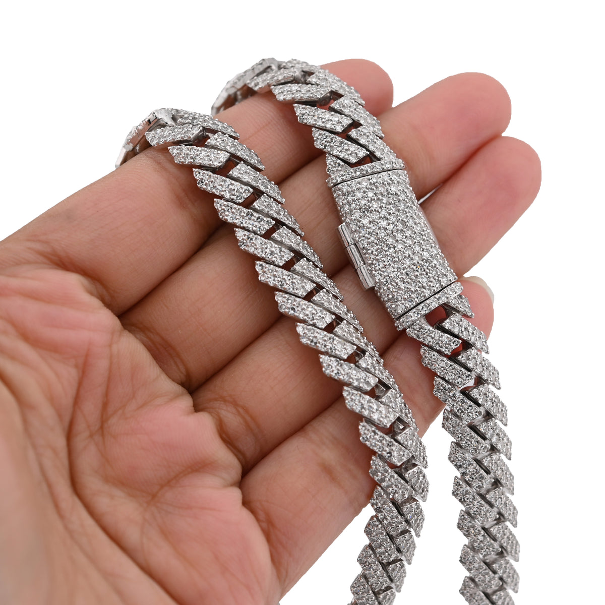 925 SS 13.15CT Lab Diamond 8MM Snake Cuban Link Men Women 21.5" Chain Necklace