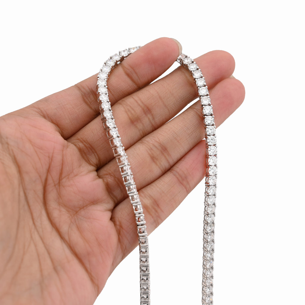 10K White Gold 29.32CT Lab Diamond Pointer Chain 22" Tennis Chain 4MM Men Women 31.5g