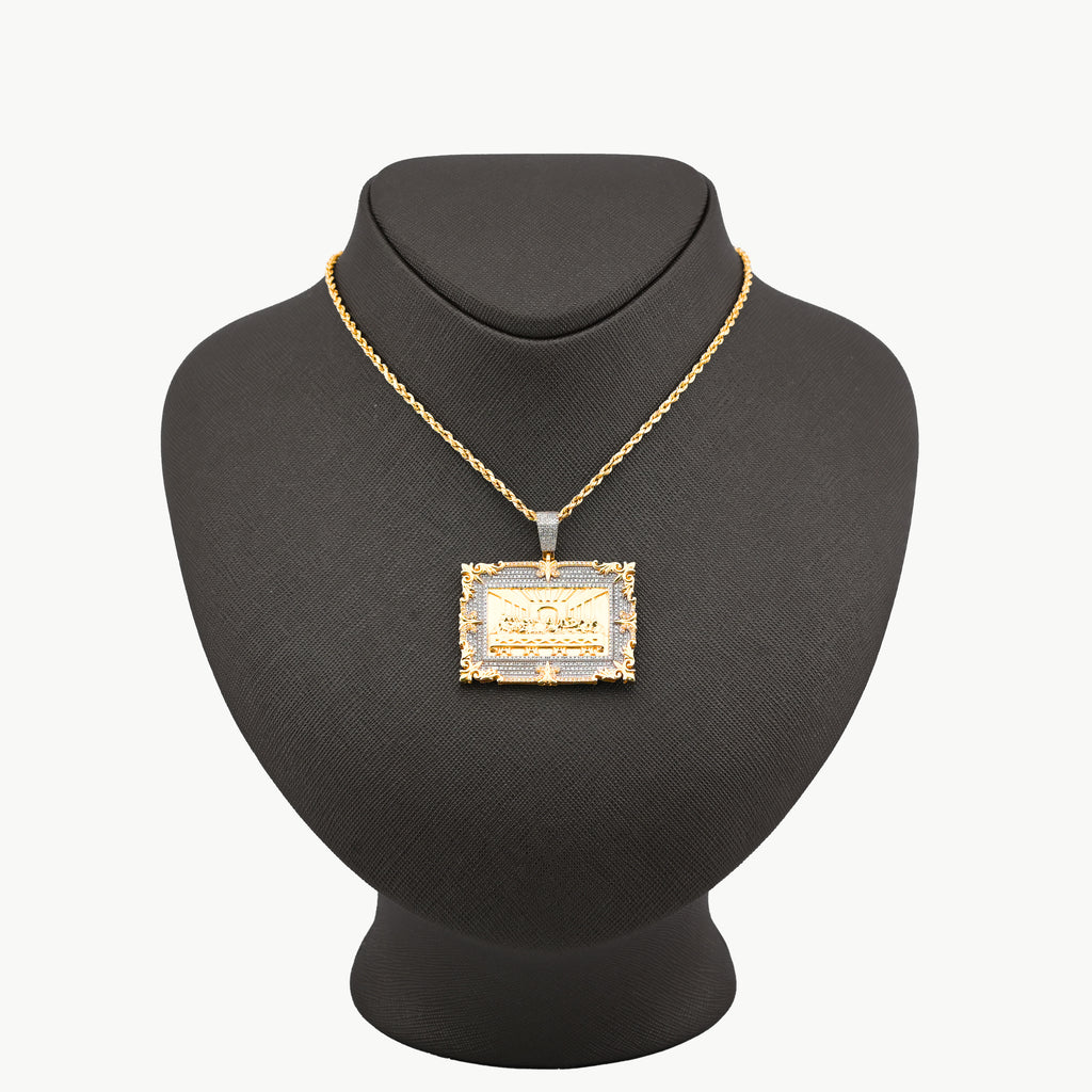 10K Yellow Gold 0.80 CT Natural Diamond Last Supper Pendant Rectangular Men Women Charm 41.6 MM 14.7 g