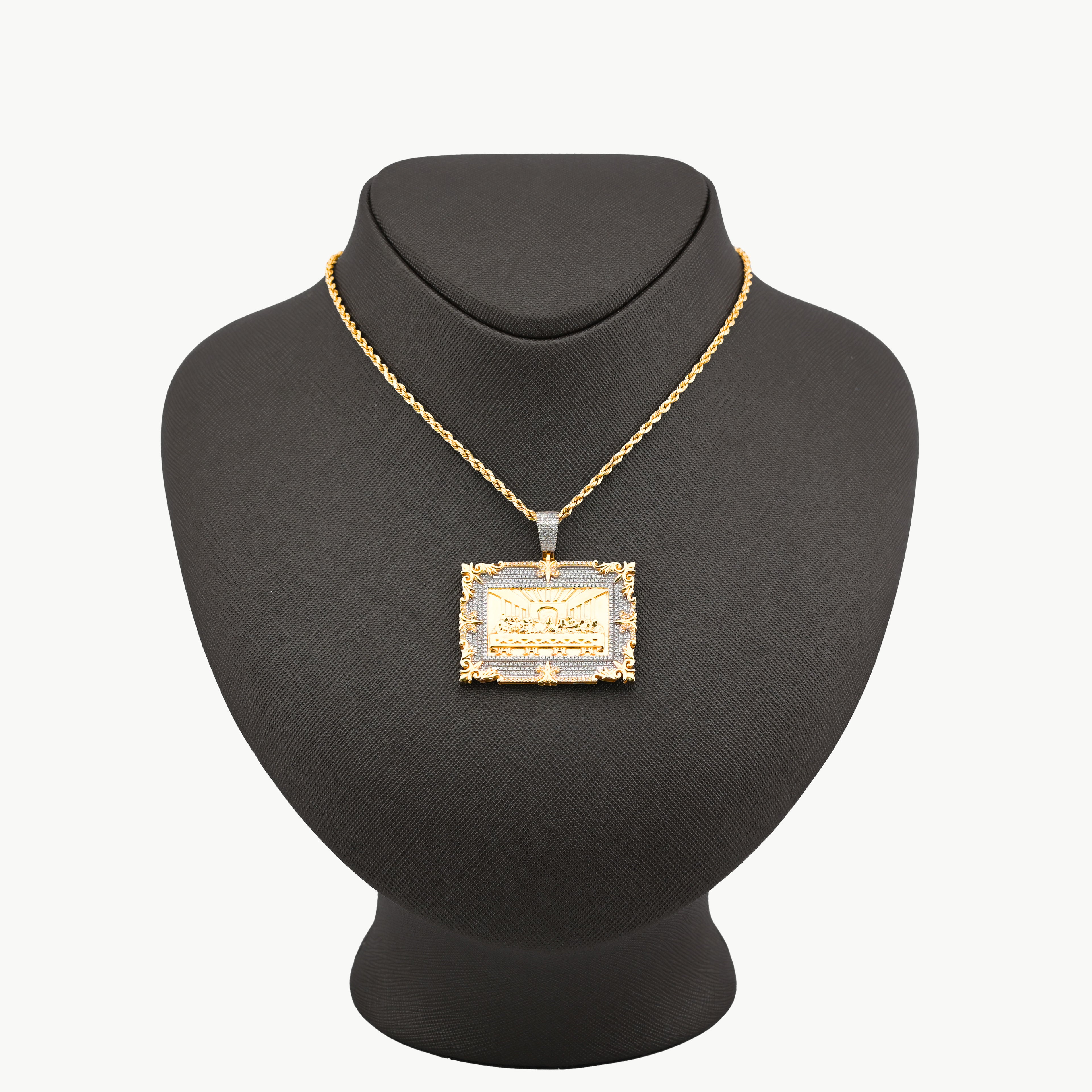 10K Yellow Gold 0.80 CT Natural Diamond Last Supper Pendant Rectangular Men Women Charm 41.6 MM 14.7 g