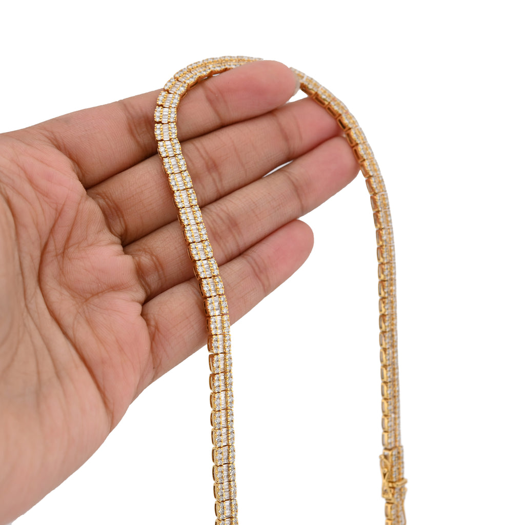 10K Yellow Gold 10.43CT Natural Diamond Round/Baguette 22" Tennis Necklace 5.5MM Men Women Chain