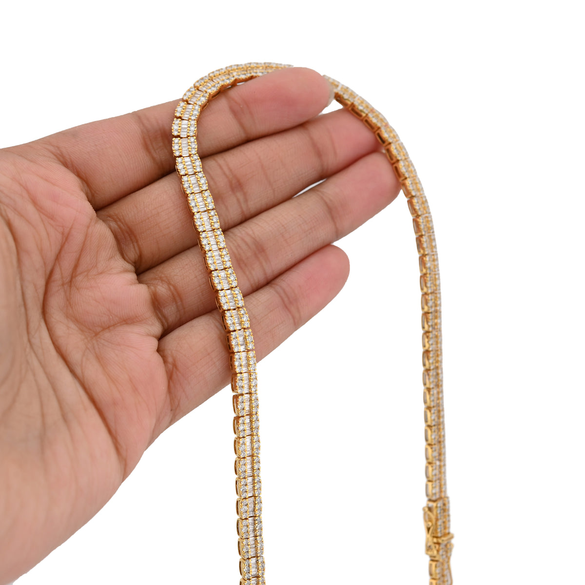 10K Yellow Gold 10.43CT Natural Diamond Round/Baguette 22" Tennis Necklace 5.5MM Men Women Chain
