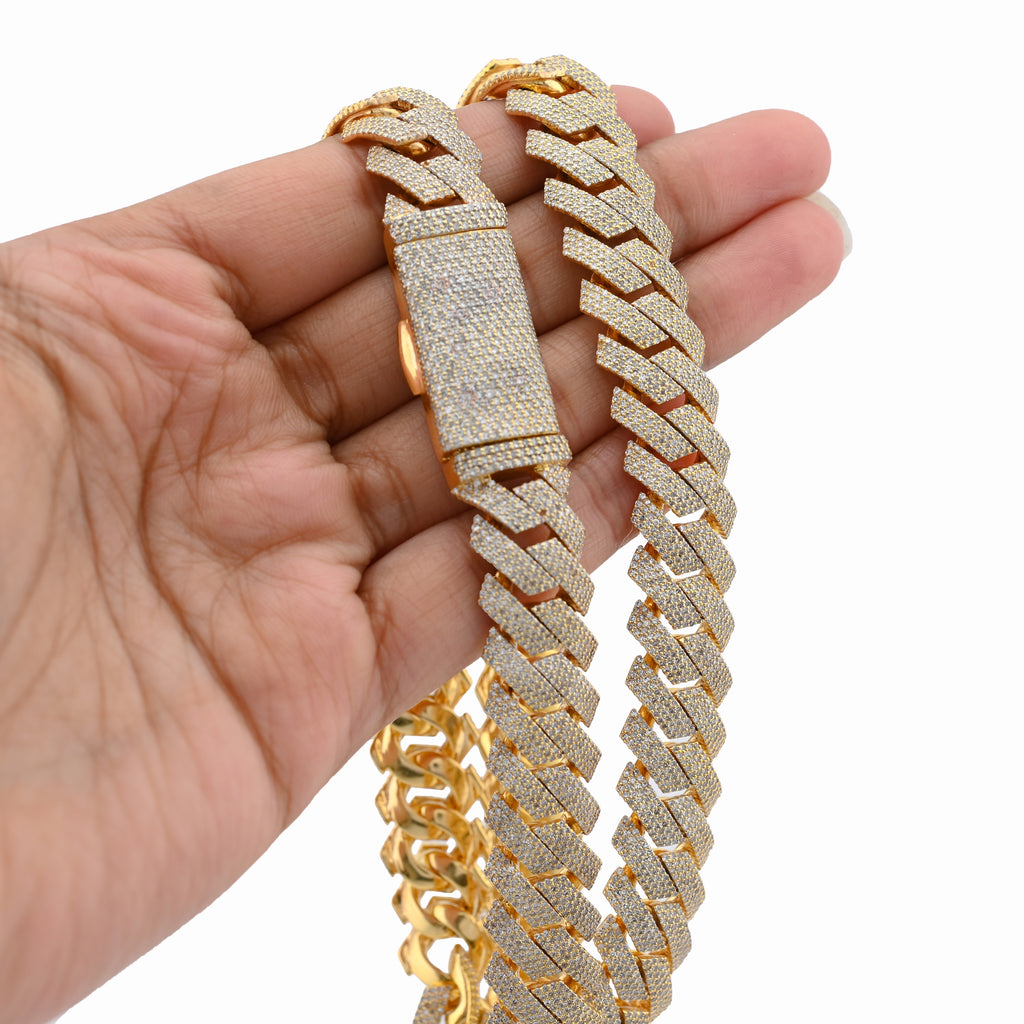 10K Yellow Gold 23.5CT Natural Diamond 14MM Cuban Link Chain 22" Men Necklace 169.6g