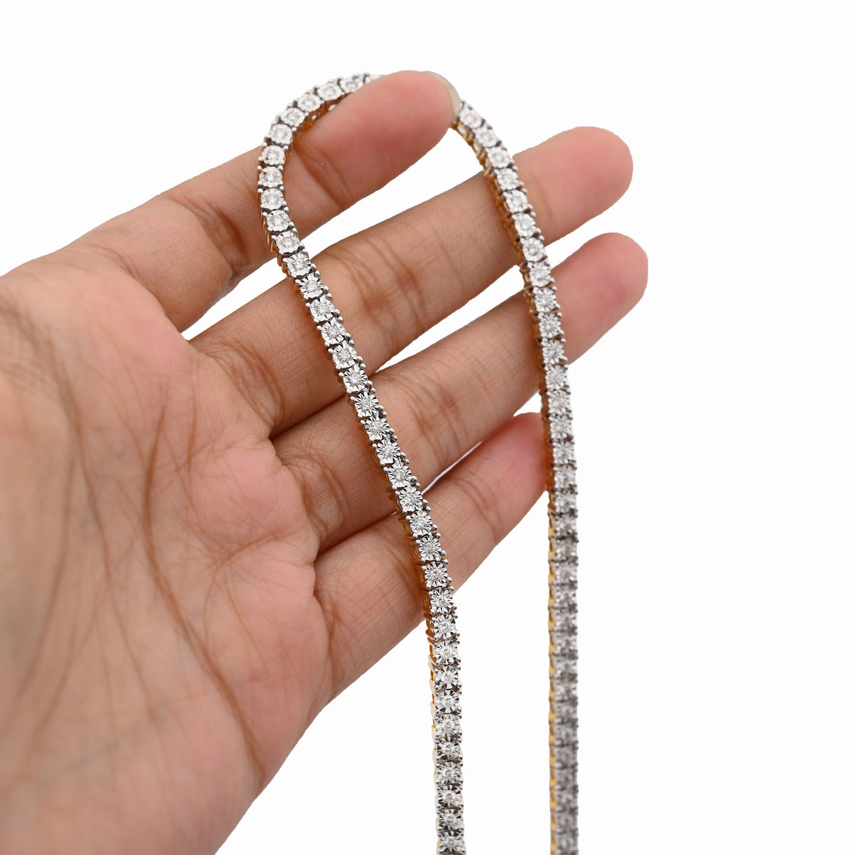 10K Yellow Gold 3.02CT Natural Diamond 20" Tennis Necklace 4MM Men Women Chain 22"