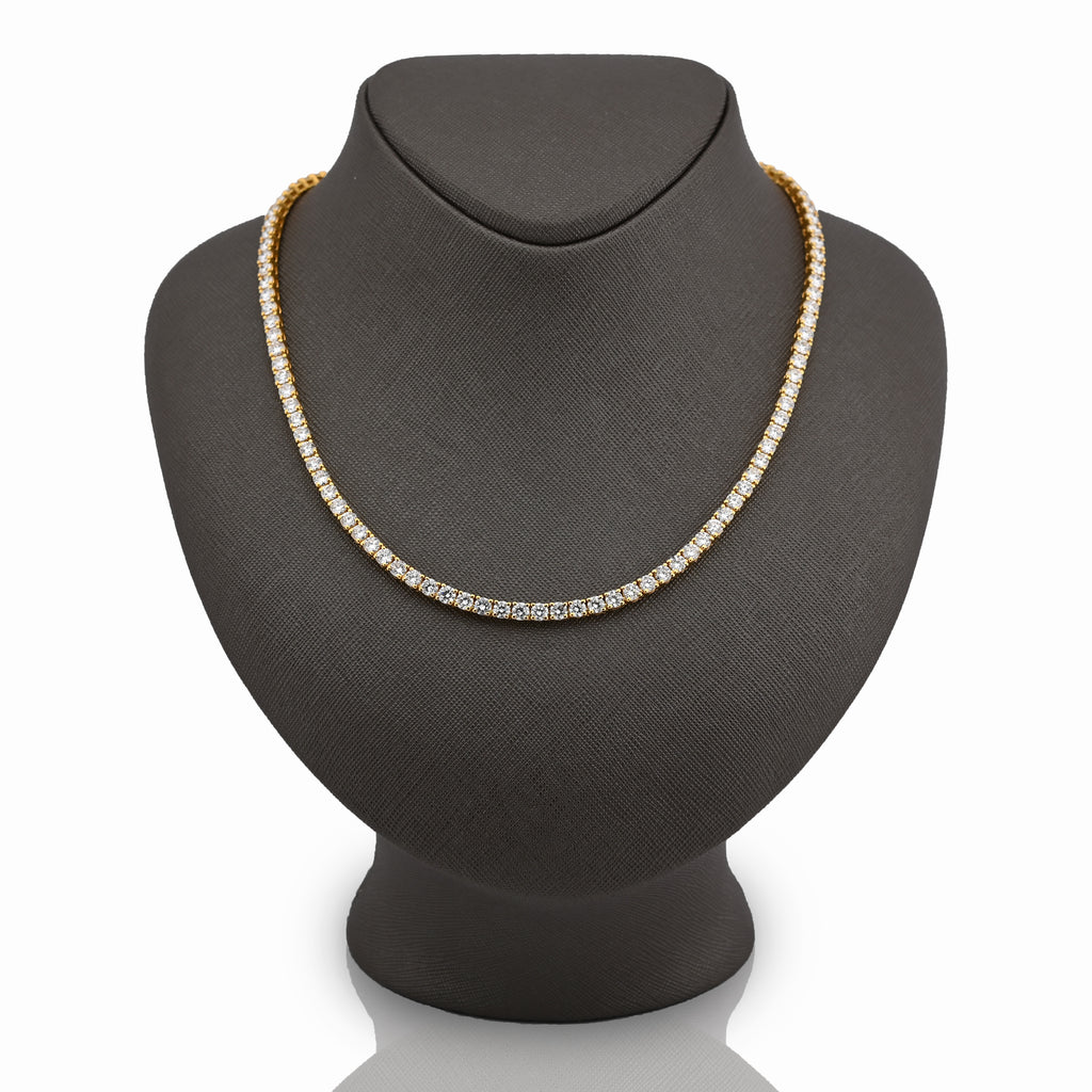 10K Yellow Gold 25.8CT Lab Diamond 25 pointer 22" Tennis Chain 3.5MM Men Women Necklace