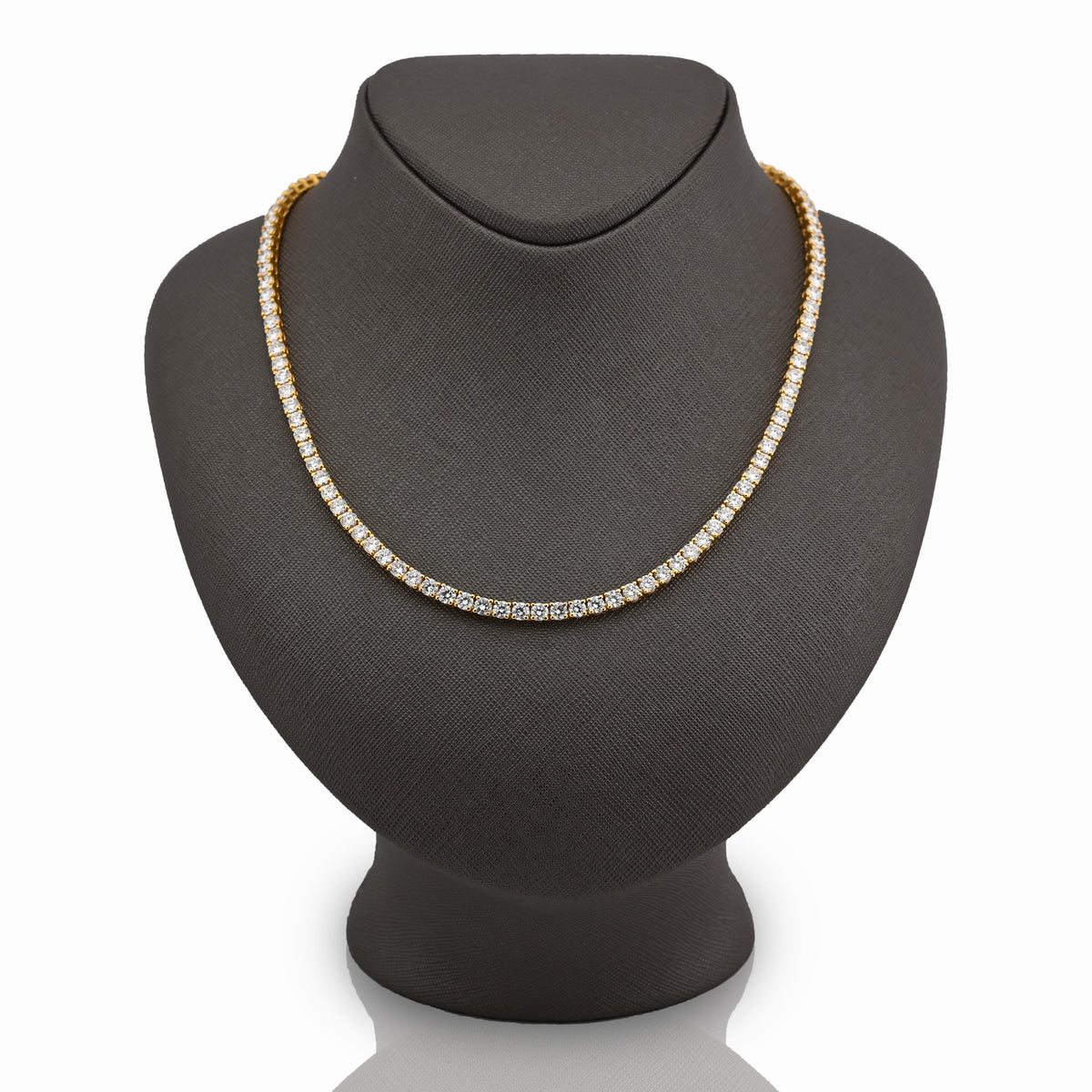 10K Yellow Gold 25.8CT Lab Diamond 25 pointer 22" Tennis Chain 3.5MM Men Women Necklace
