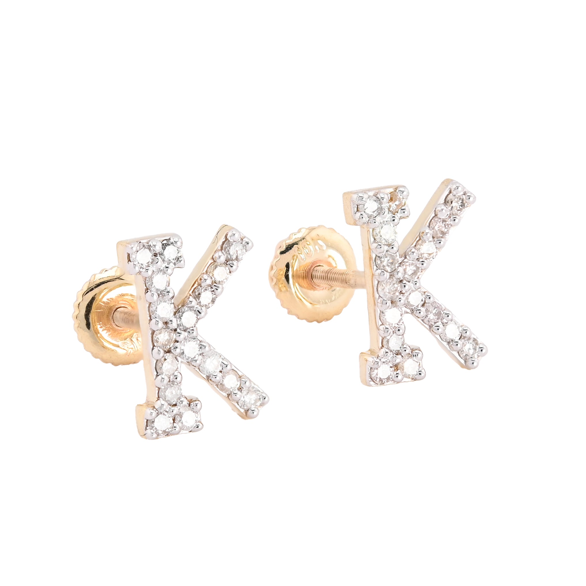 10K Yellow Gold "K" Initial 0.28CT Natural Diamond Stud Alphabet Earring