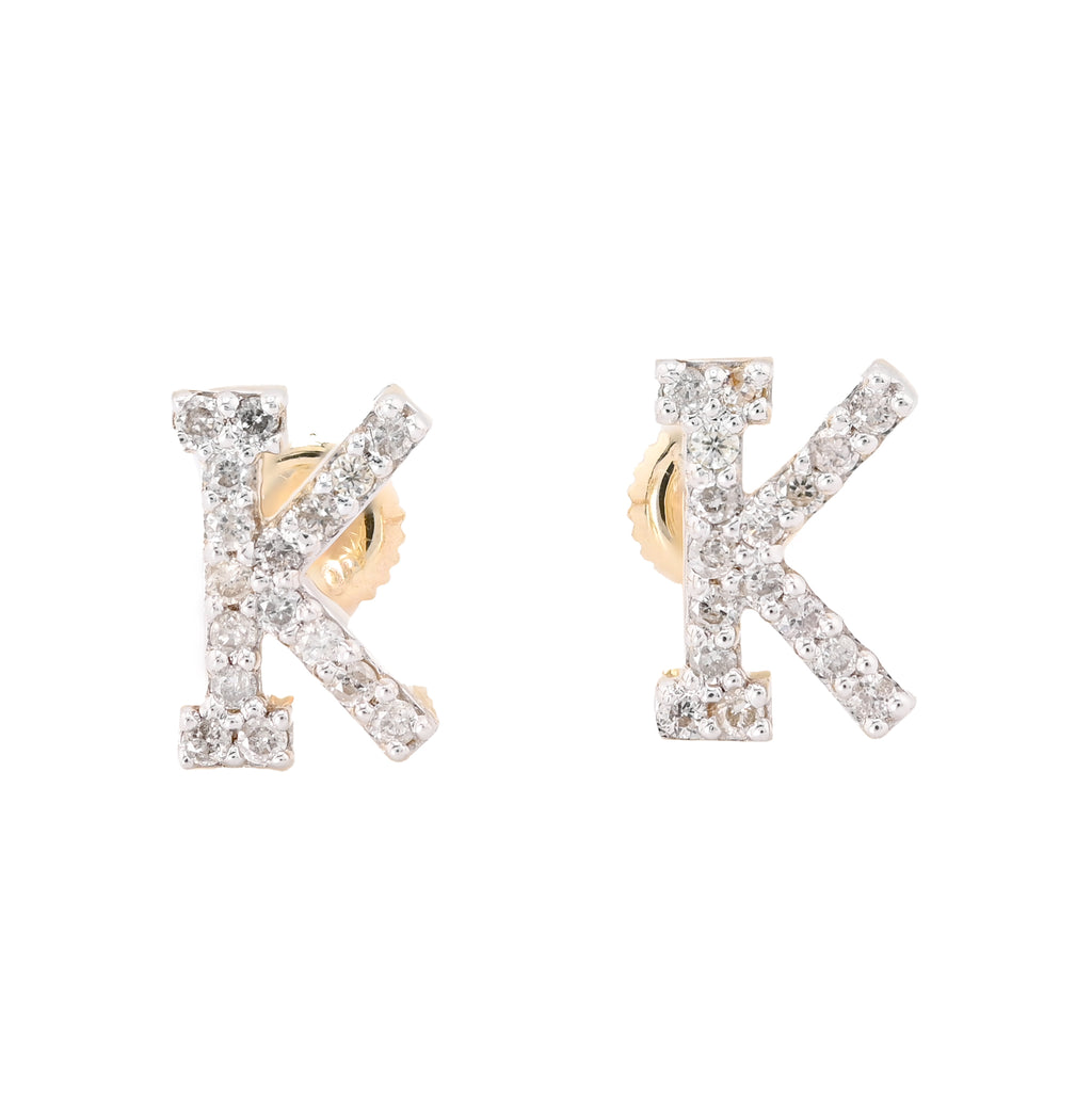 10K Yellow Gold "K" Initial 0.28CT Natural Diamond Stud Alphabet Earring