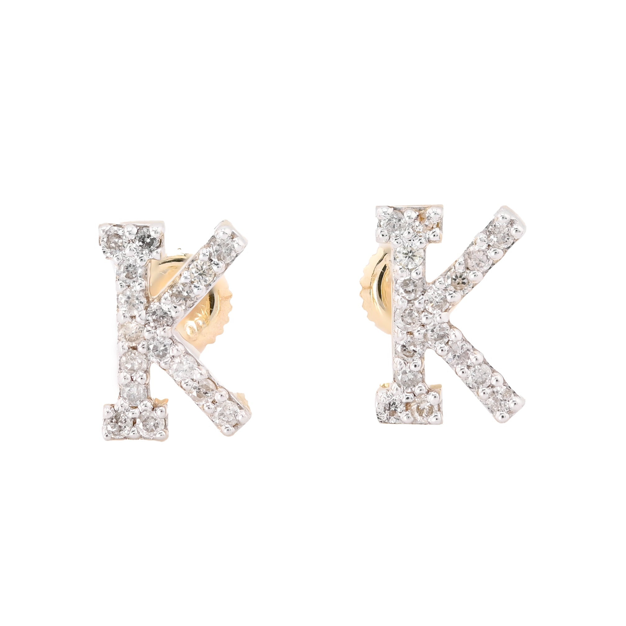 10K Yellow Gold "K" Initial 0.28CT Natural Diamond Stud Alphabet Earring