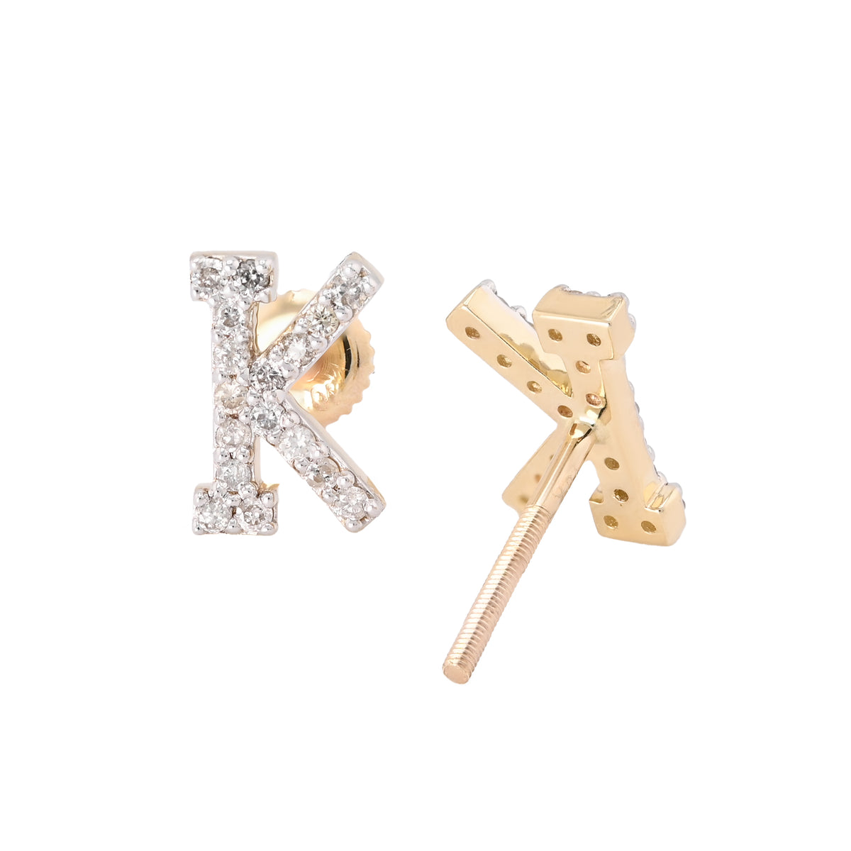 10K Yellow Gold "K" Initial 0.28CT Natural Diamond Stud Alphabet Earring