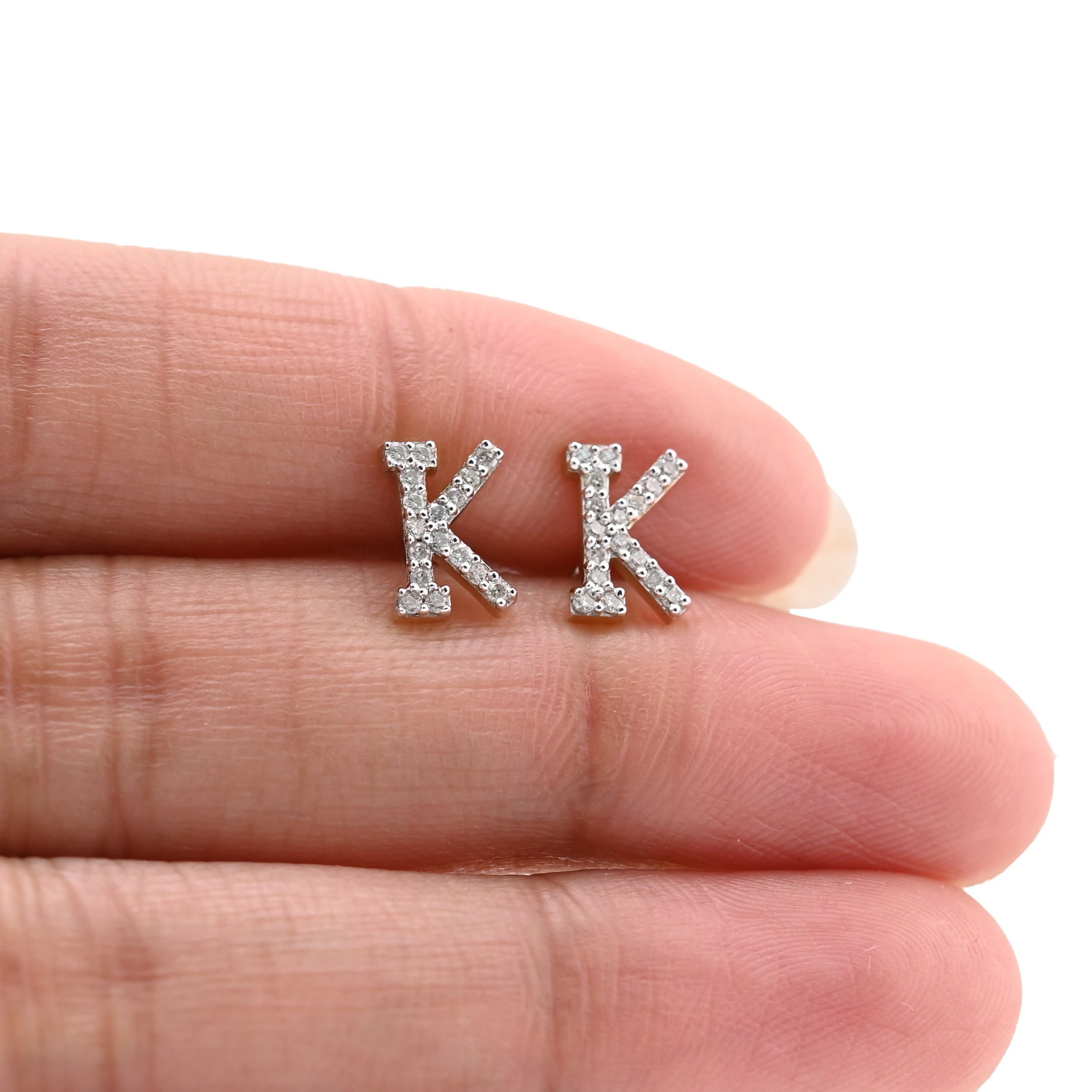 10K Yellow Gold "K" Initial 0.28CT Natural Diamond Stud Alphabet Earring