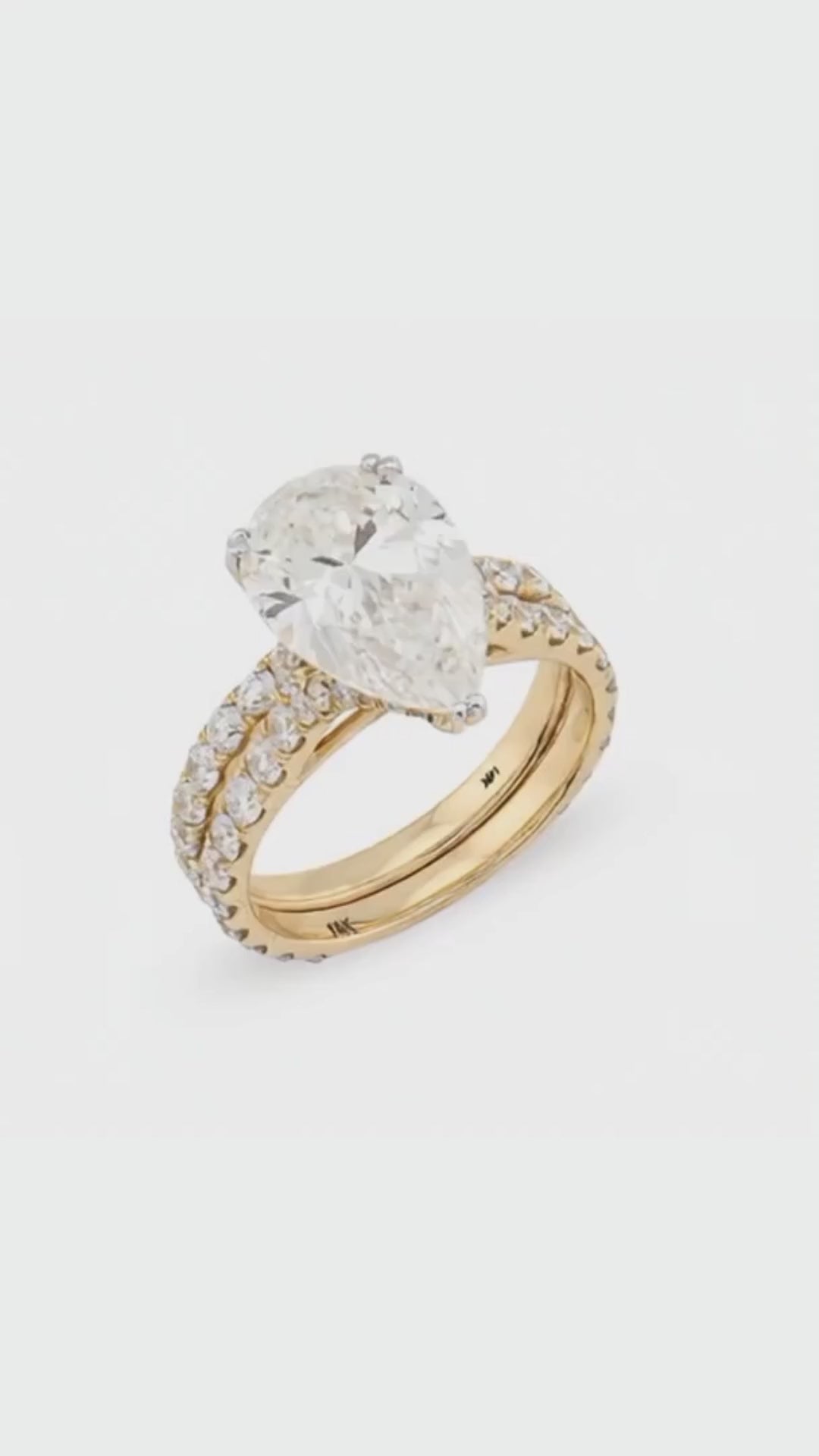 14K Yellow Gold 5.85 CT Teardrop Diamond Ring with Band for women