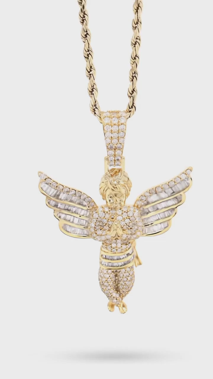 10K Yellow Gold 2.10 Natural Diamond Angel Charm Religious Pendant