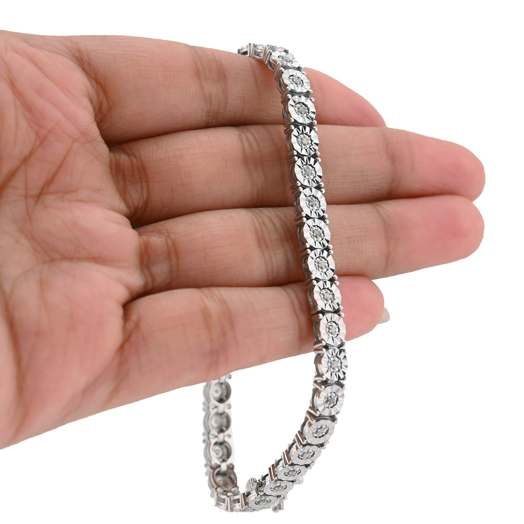 925 Silver 0.8CTW Natural Diamond Tennis Bracelet 5MM 8" Men