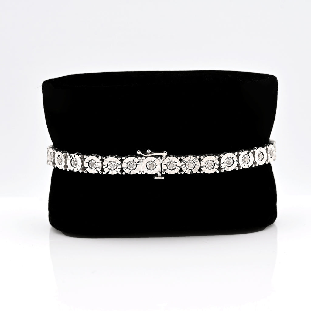 925 Silver 0.8CTW Natural Diamond Tennis Bracelet 5MM 8" Men