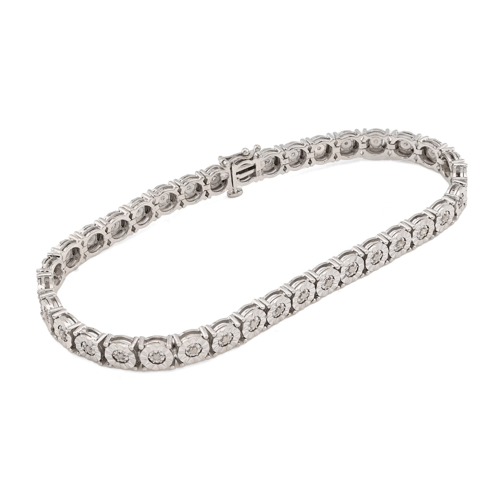 925 Silver 0.8CTW Natural Diamond Tennis Bracelet 5MM 8" Men