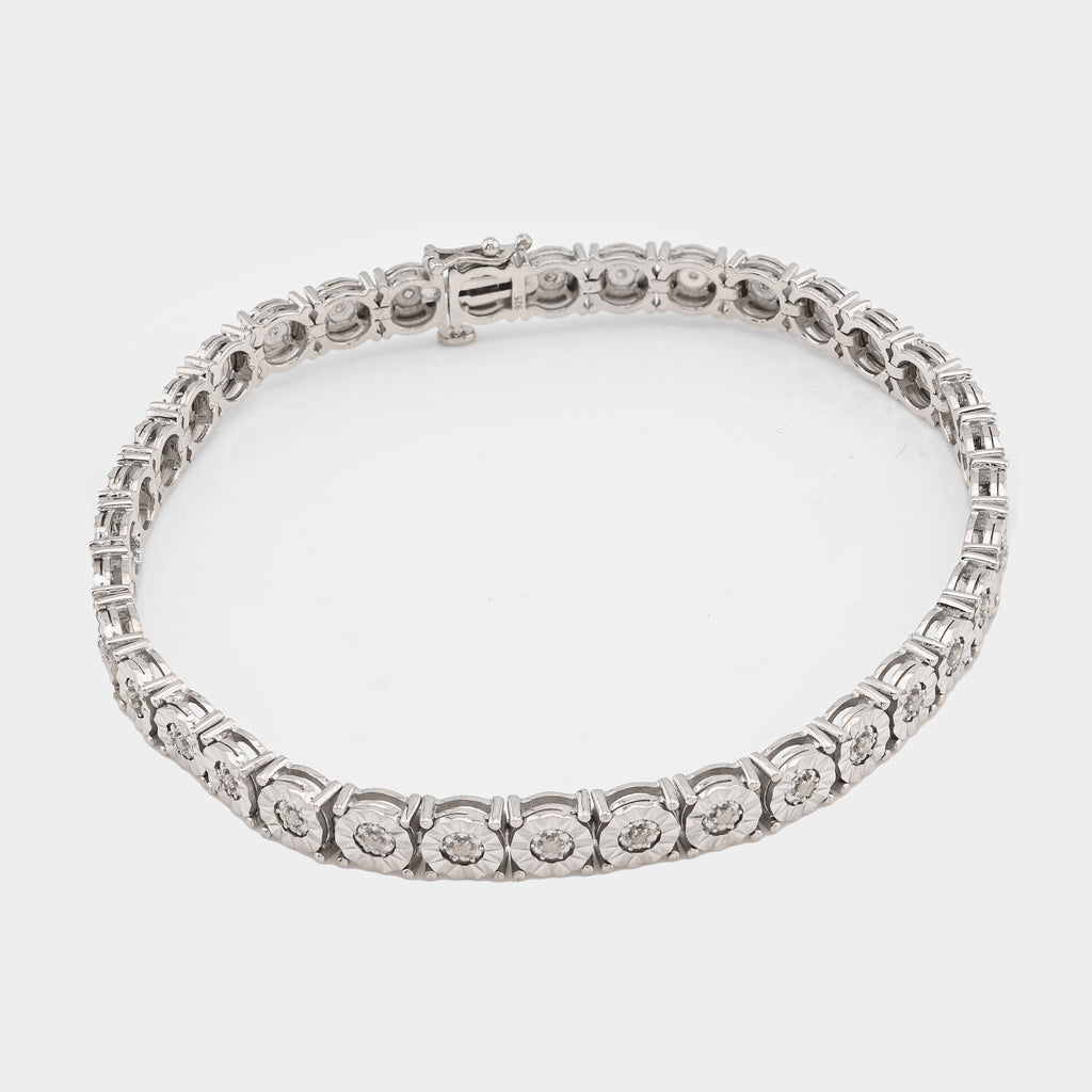 925 Silver 0.8CTW Natural Diamond Tennis Bracelet 5MM 8" Men